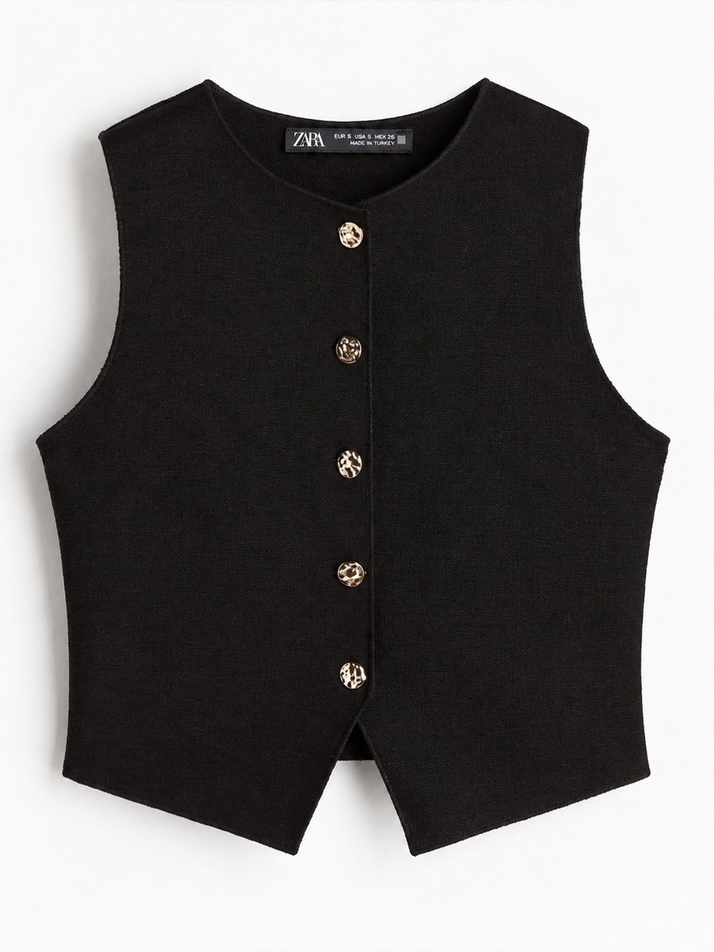 Zara Black Knit Waistcoat Vest with Gold Buttons
